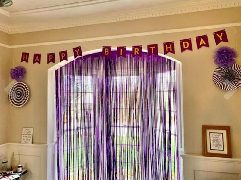 zhcoy Set of 2 Purple Foil Fringe Door & Window Curtain Party Decoration 3' X 8' (36" X 96") Value Pack of 2 (Purple 2Pack) - Image 2